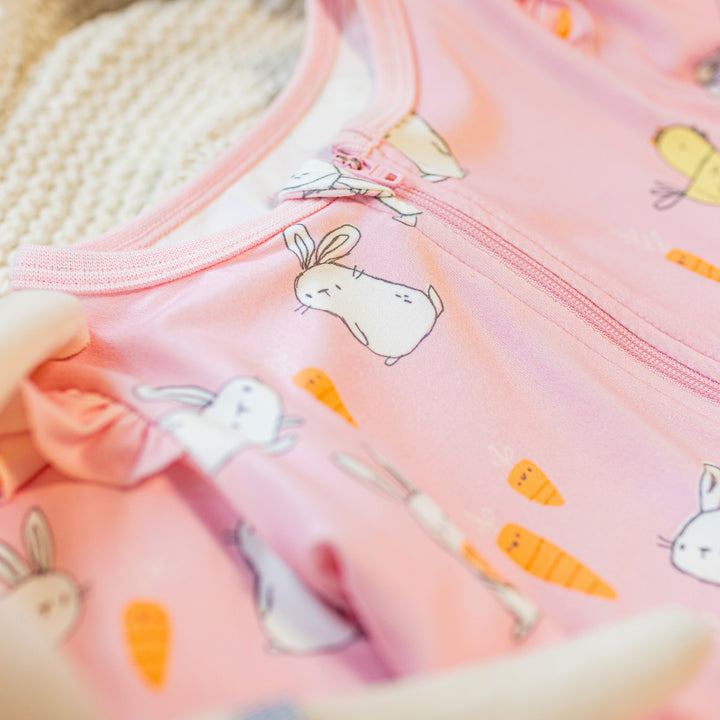 PINK ONE-PIECE PAJAMA WITH BUNNIES AND CHICKENS PRINT, BABY