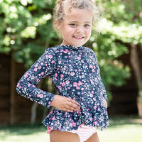 Moonlit Meadow Scalloped Long Sleeve Rash Guard 2-Piece