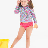 Cheerful Blossoms Princess Seam Ruffle Rash Guard 2-Piece