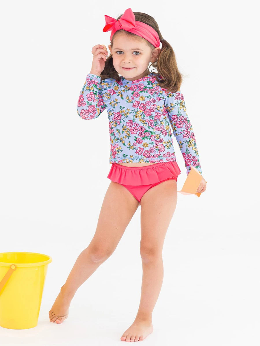 Cheerful Blossoms Princess Seam Ruffle Rash Guard 2-Piece