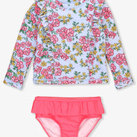 Cheerful Blossoms Princess Seam Ruffle Rash Guard 2-Piece