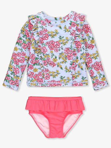 Cheerful Blossoms Princess Seam Ruffle Rash Guard 2-Piece