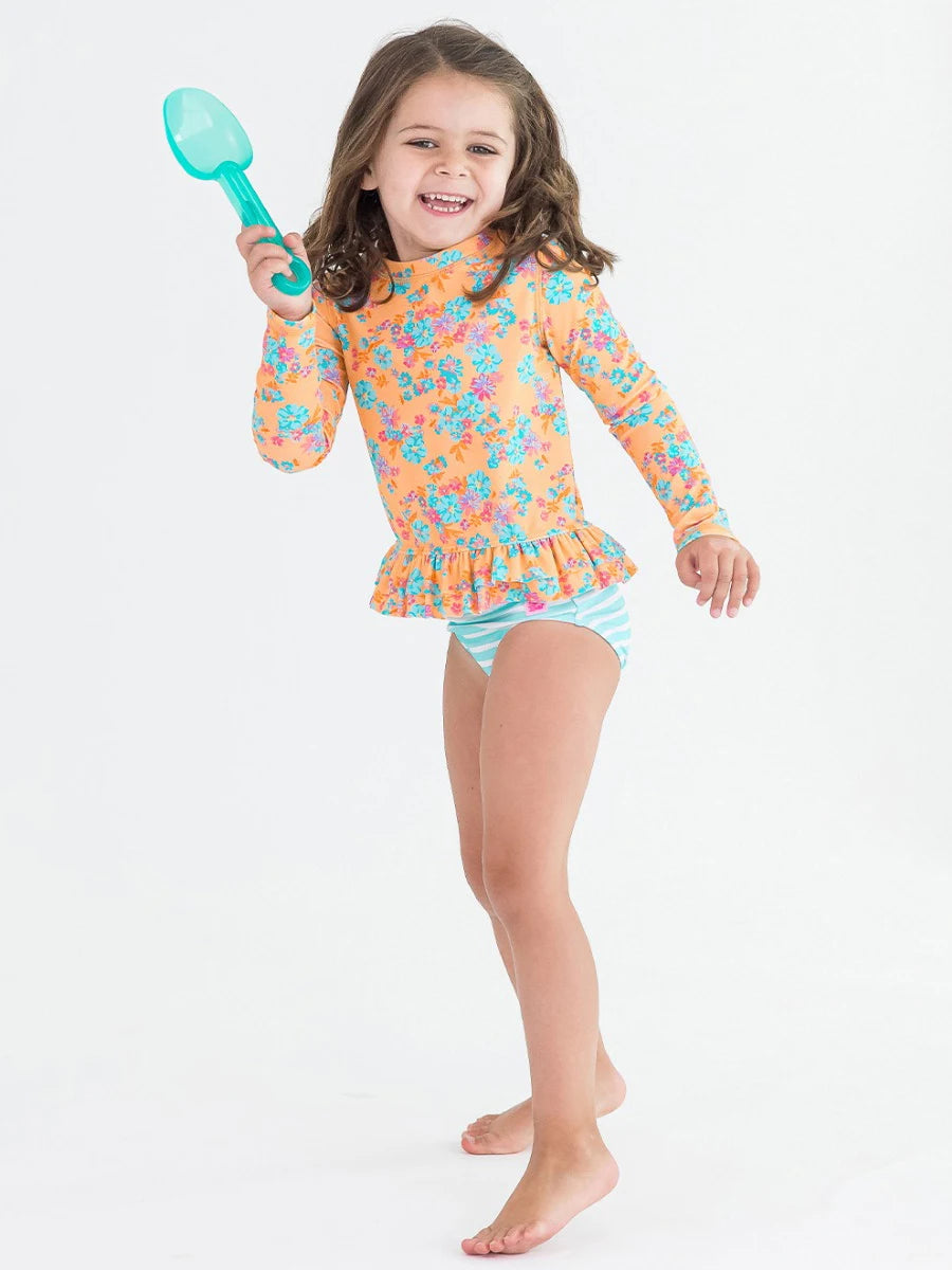 Vibrant Valley Ruffle Hem Rash Guard 2-Piece