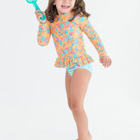 Vibrant Valley Ruffle Hem Rash Guard 2-Piece