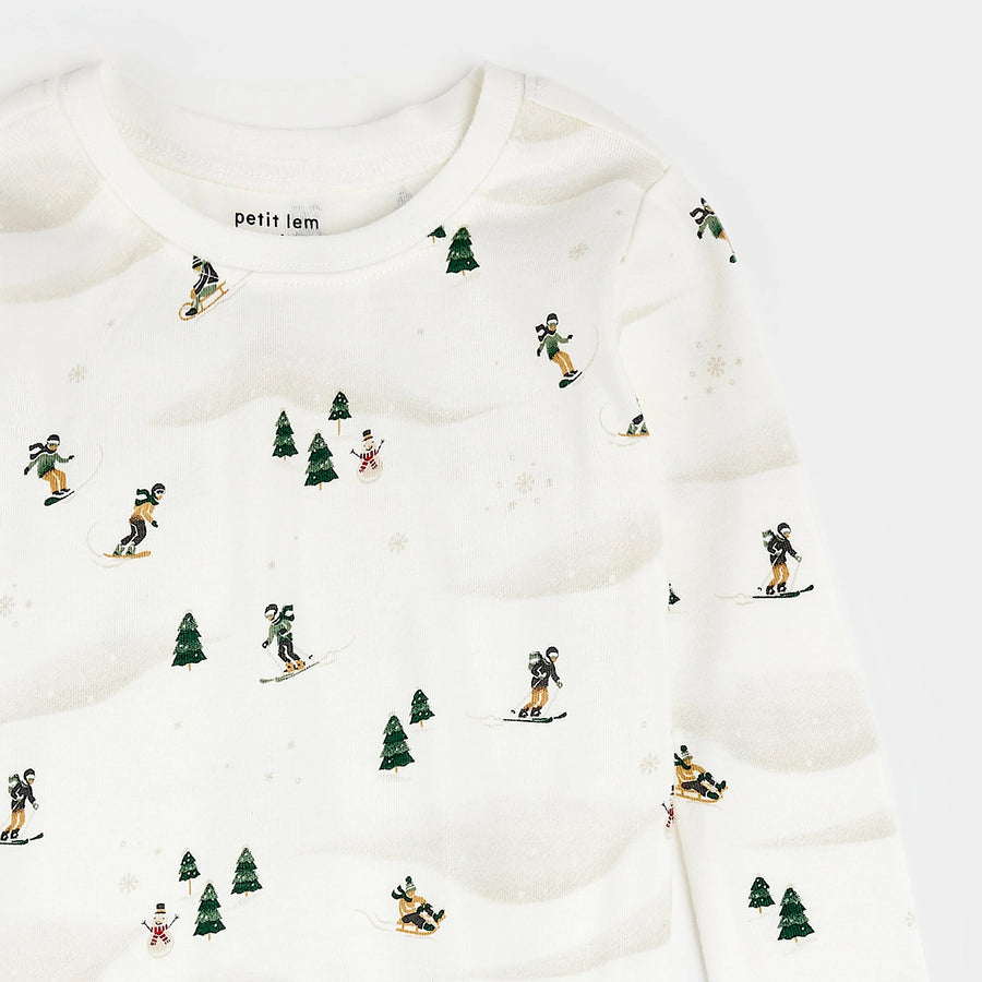 Winter Fun Print on Off-White PJ Set