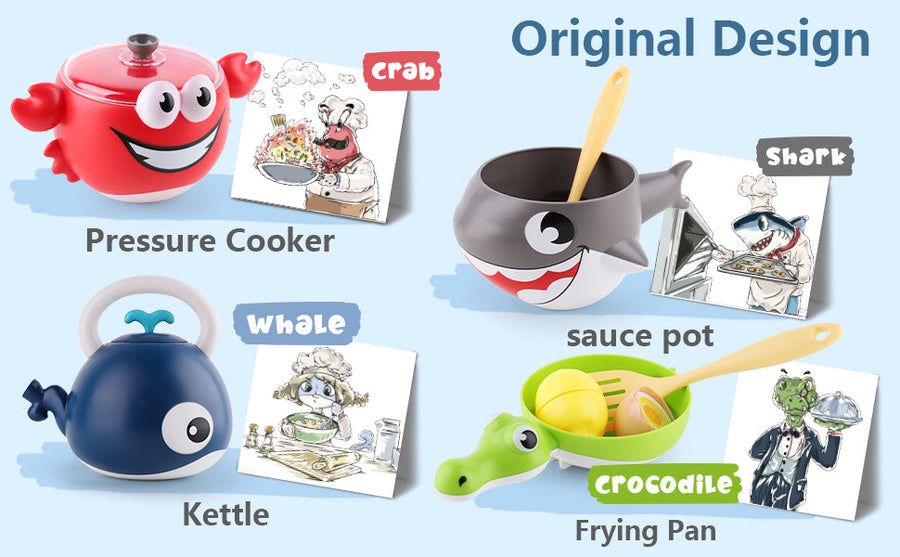 Kids Kitchen Cooking Toy Set Pretend Play Cookware Playset