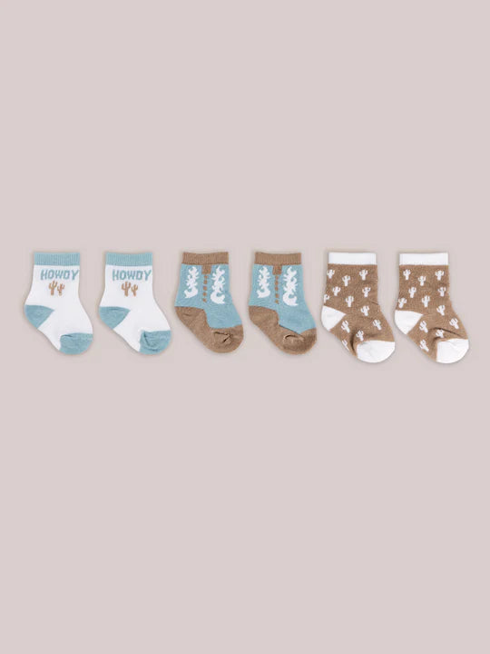 3-PACK SOFT DURABLE BABY SOCKS SET - HOWDY PARTNER BLUE