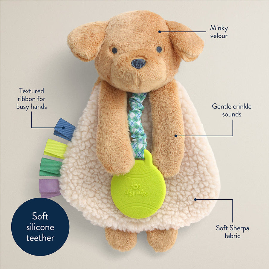 Itzy Lovey Plush with Silicone Teether Toy | Trevor the Puppy