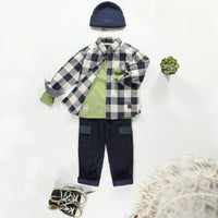 NAVY AND CREAM PLAID SHIRT IN FLANNEL, CHILD