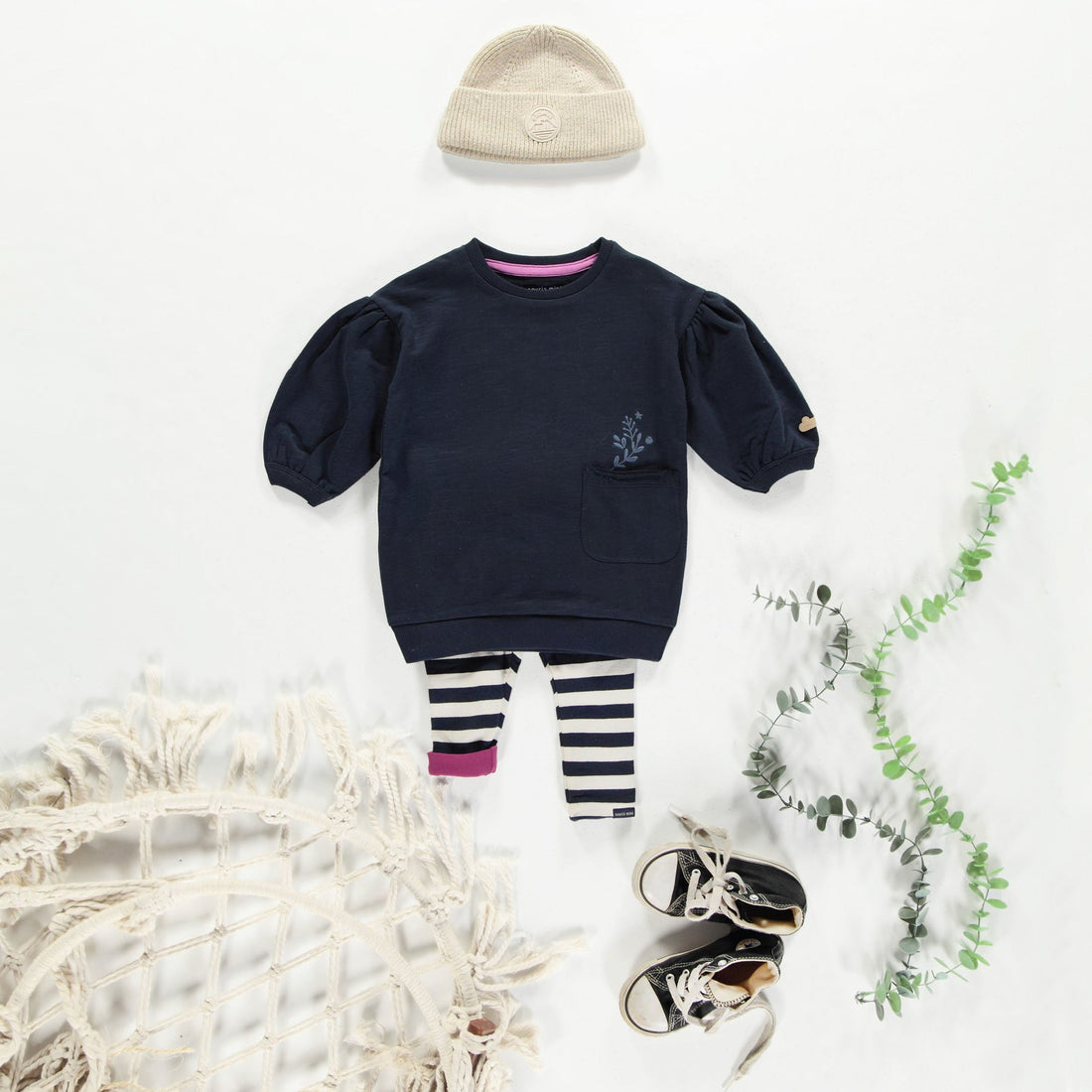 PLAIN NAVY DRESS WITH LONG SLEEVES IN FRENCH TERRY, BABY