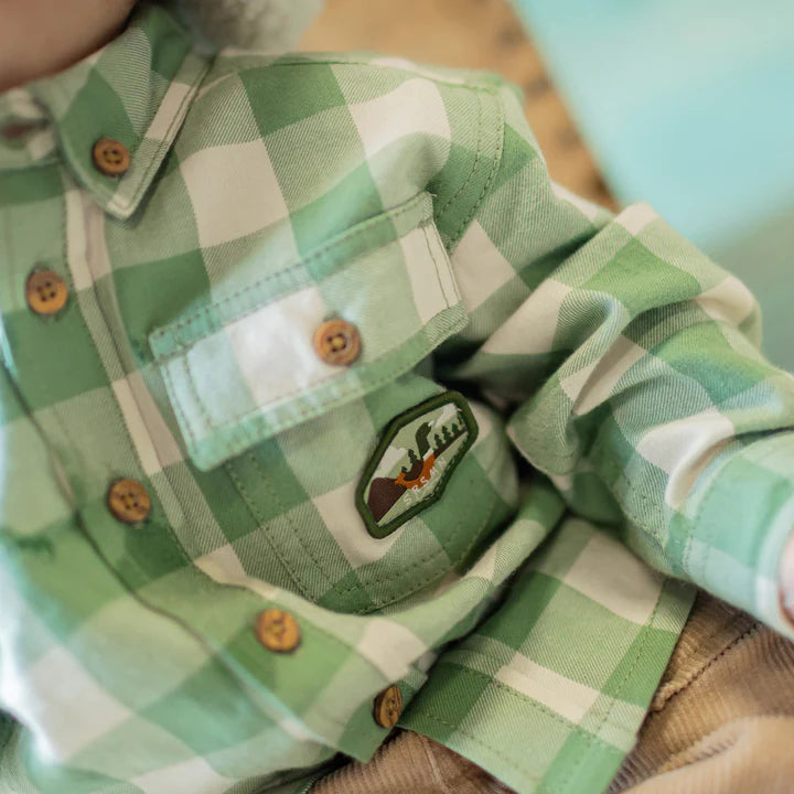 GREEN AND CREAM PLAID LONG SLEEVES SHIRT IN FLANNEL, BABY