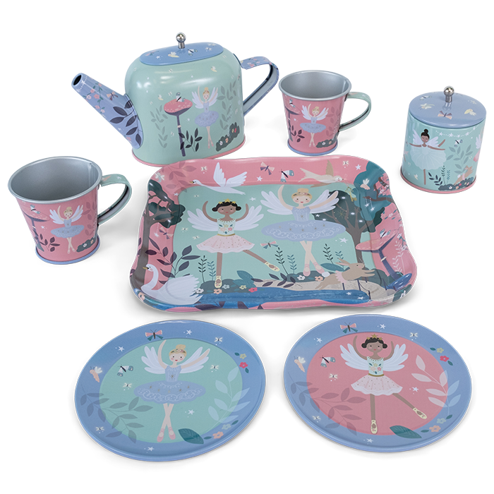 9 PIECE TIN TEA SET - ENCHANTED