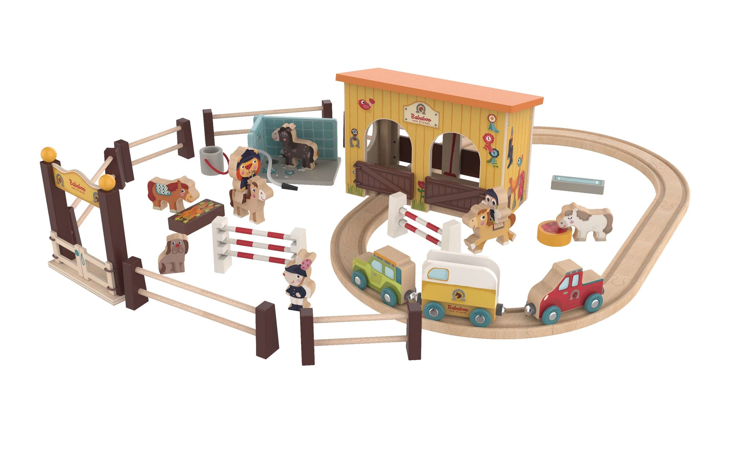 Horse Stable Play World with Wooden Train Tracks