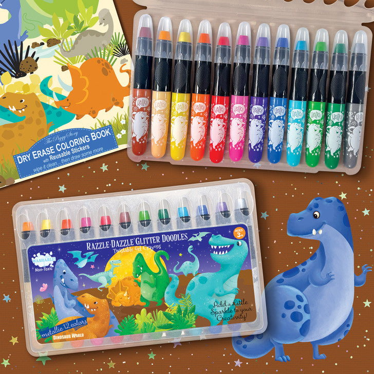 Glitter Doodle Gel Crayons- Dinosaur World