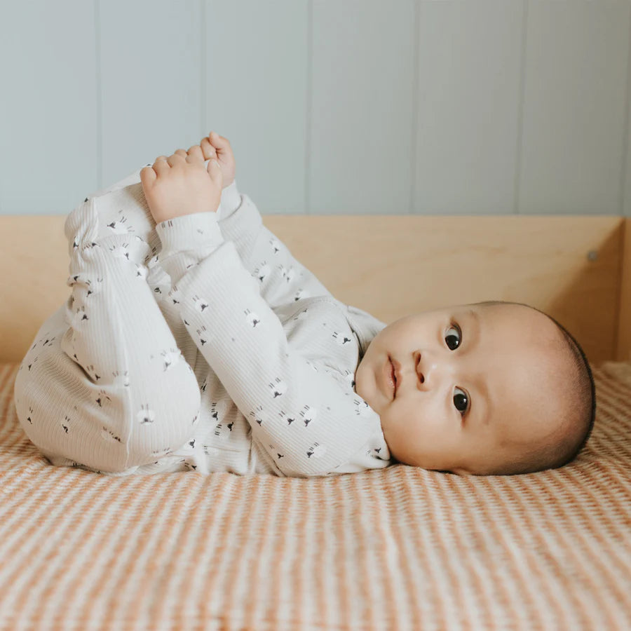 Fluffy Sheep Print on Lunar Rock Ribbed Sleeper