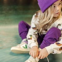 PURPLE PANTS RELAXED FIT JOGGER STYLE IN FRENCH TERRY, CHILD