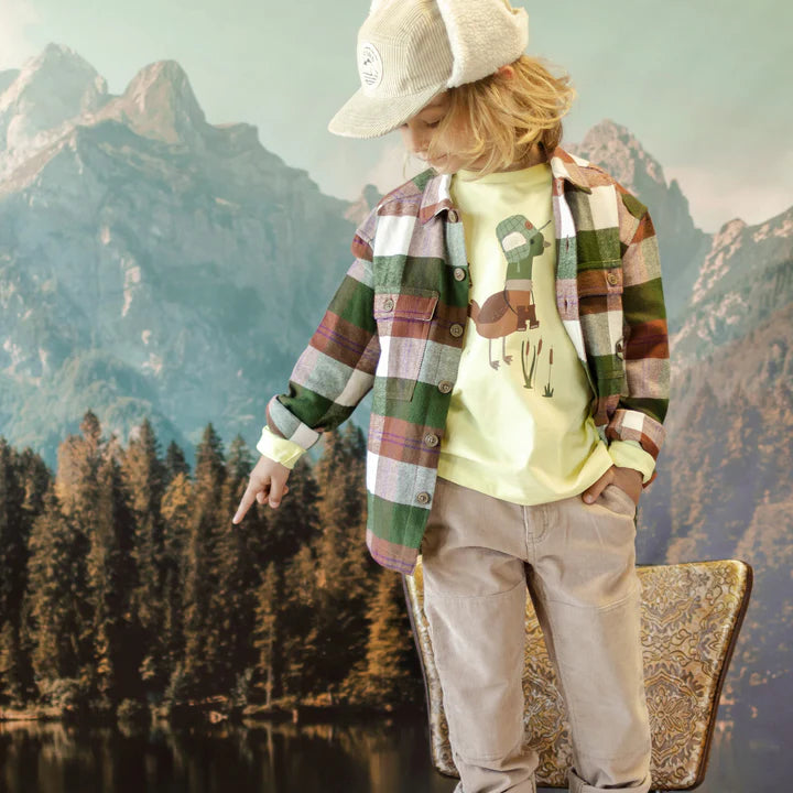 GREEN AND BROWN PLAID SHIRT HEAVY FLANNEL, CHILD