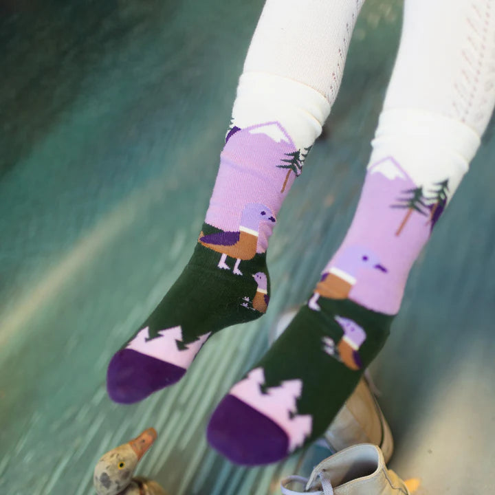 PURPLE AND GREEN SOCKS WITH DUCKS, CHILD