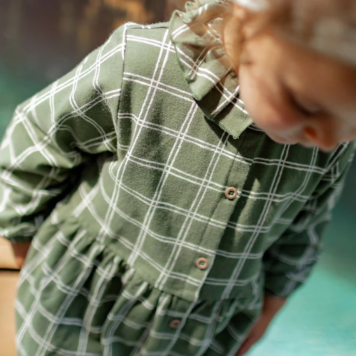 GREEN PLAID DRESS IN JERSEY, BABY