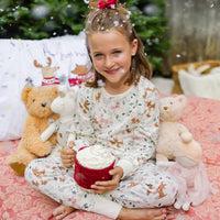 CREAM HOLIDAY PAJAMAS IN JERSEY WITH REINDEER ALL OVER PRINT, CHILD