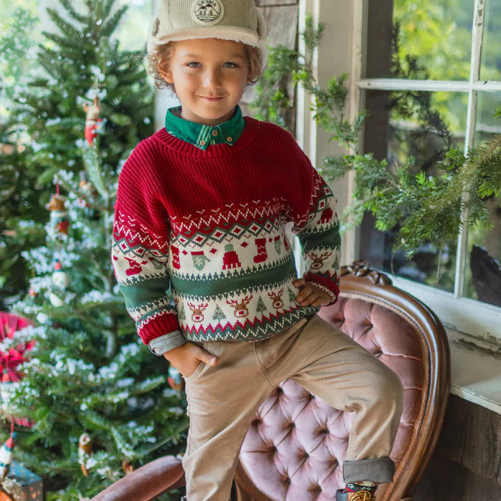 KNIT SWEATER WITH HOLIDAY ALL OVER PRINT