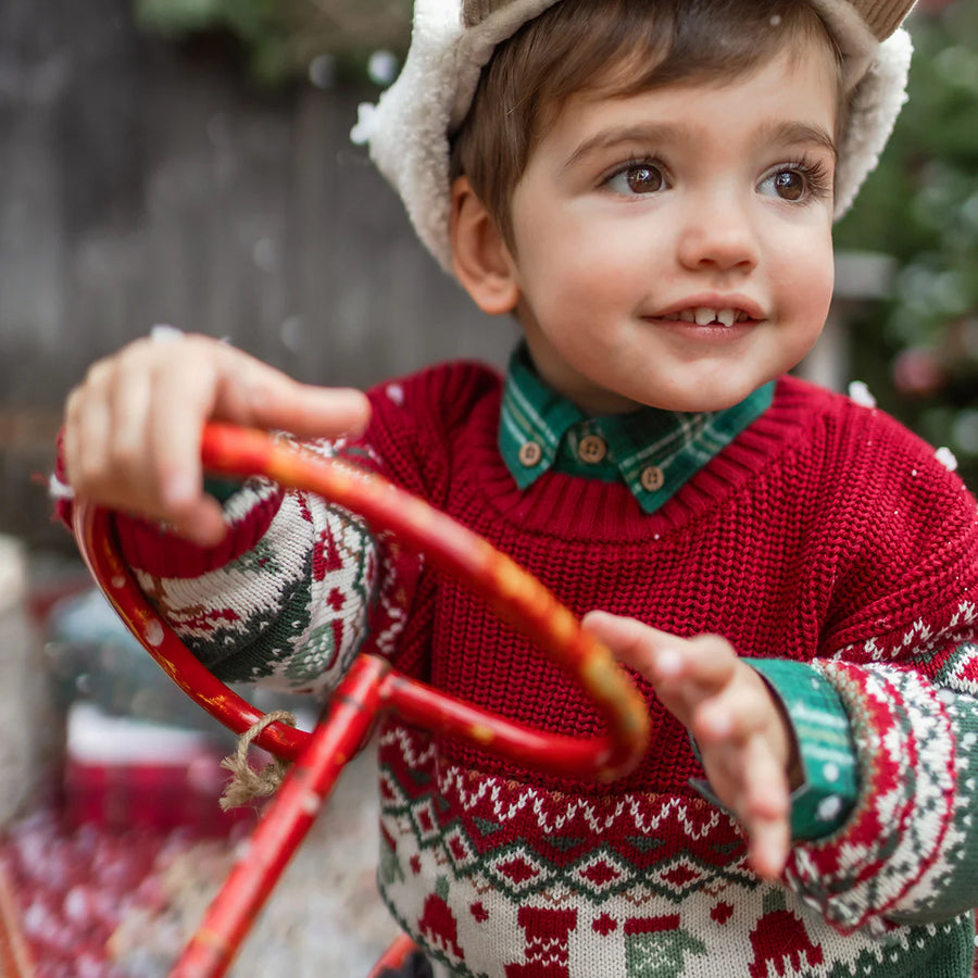 KNIT SWEATER WITH HOLIDAY ALL OVER PRINT, BABY