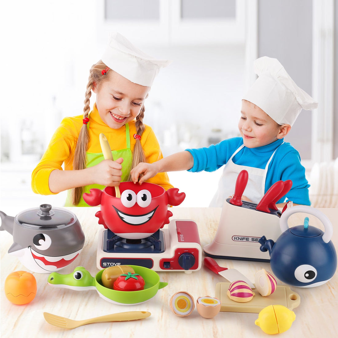 Kids Kitchen Cooking Toy Set Pretend Play Cookware Playset