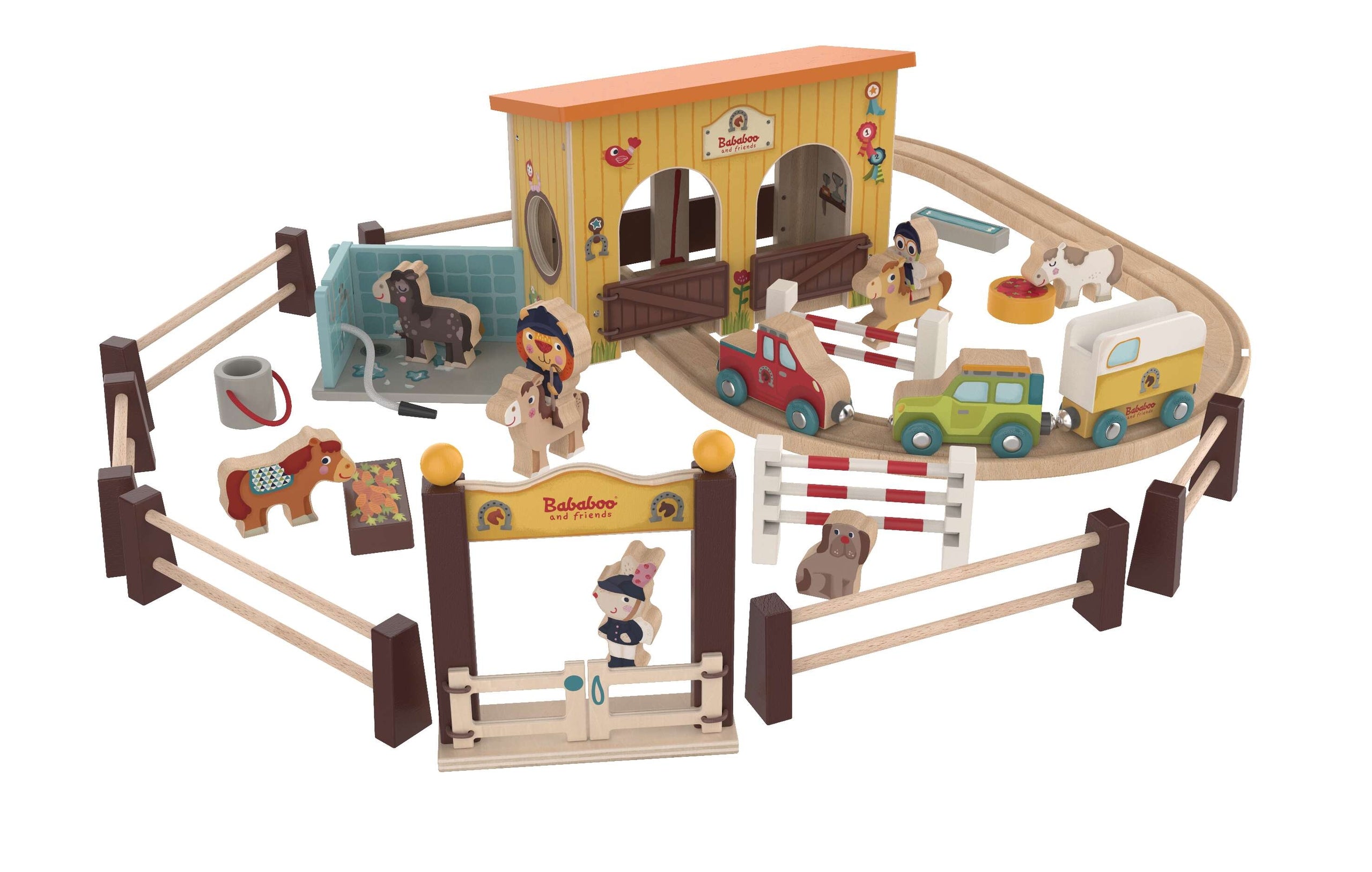 Horse Stable Play World with Wooden Train Tracks