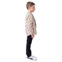 Boys Beige Printed Shirt With Removable Tie