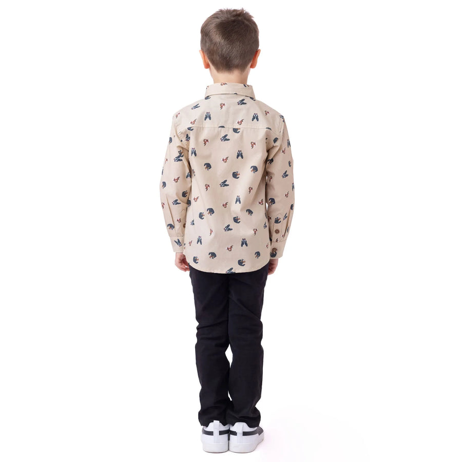 Boys Beige Printed Shirt With Removable Tie