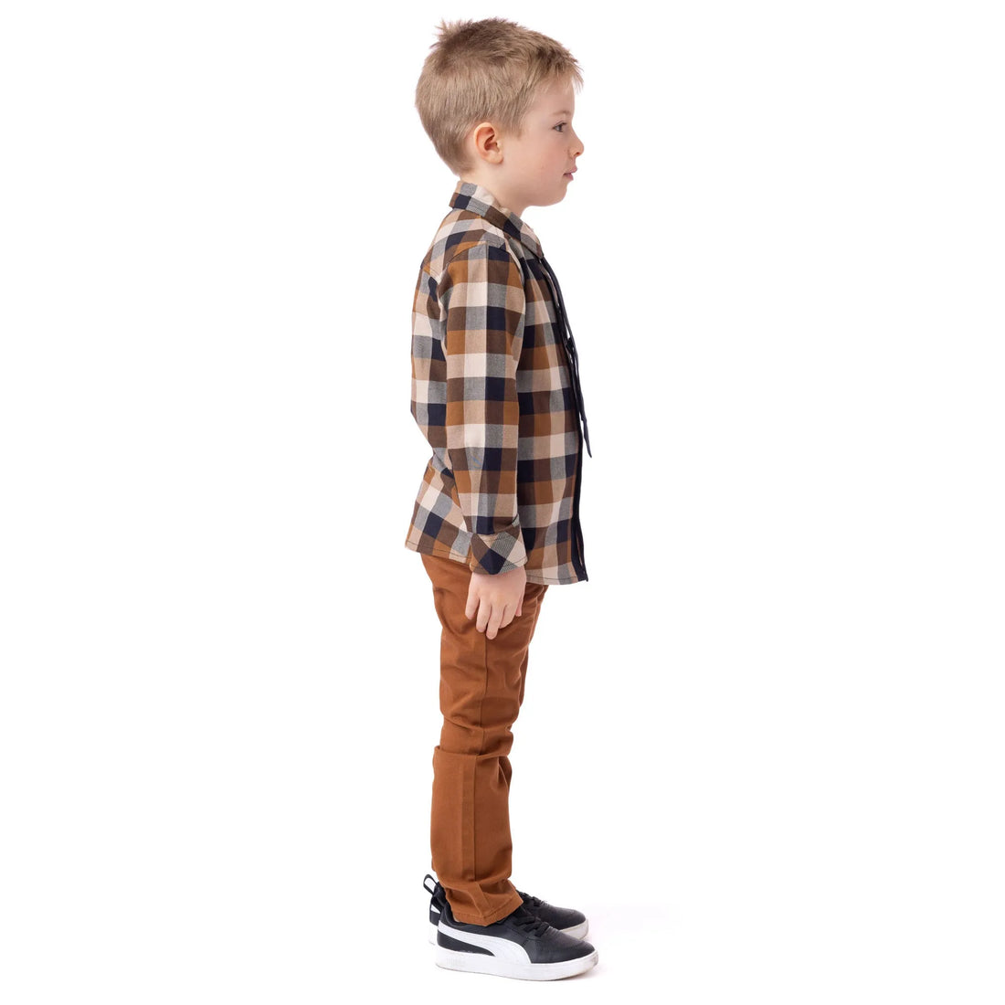 Boys Black Plaid Shirt With Removable Tie