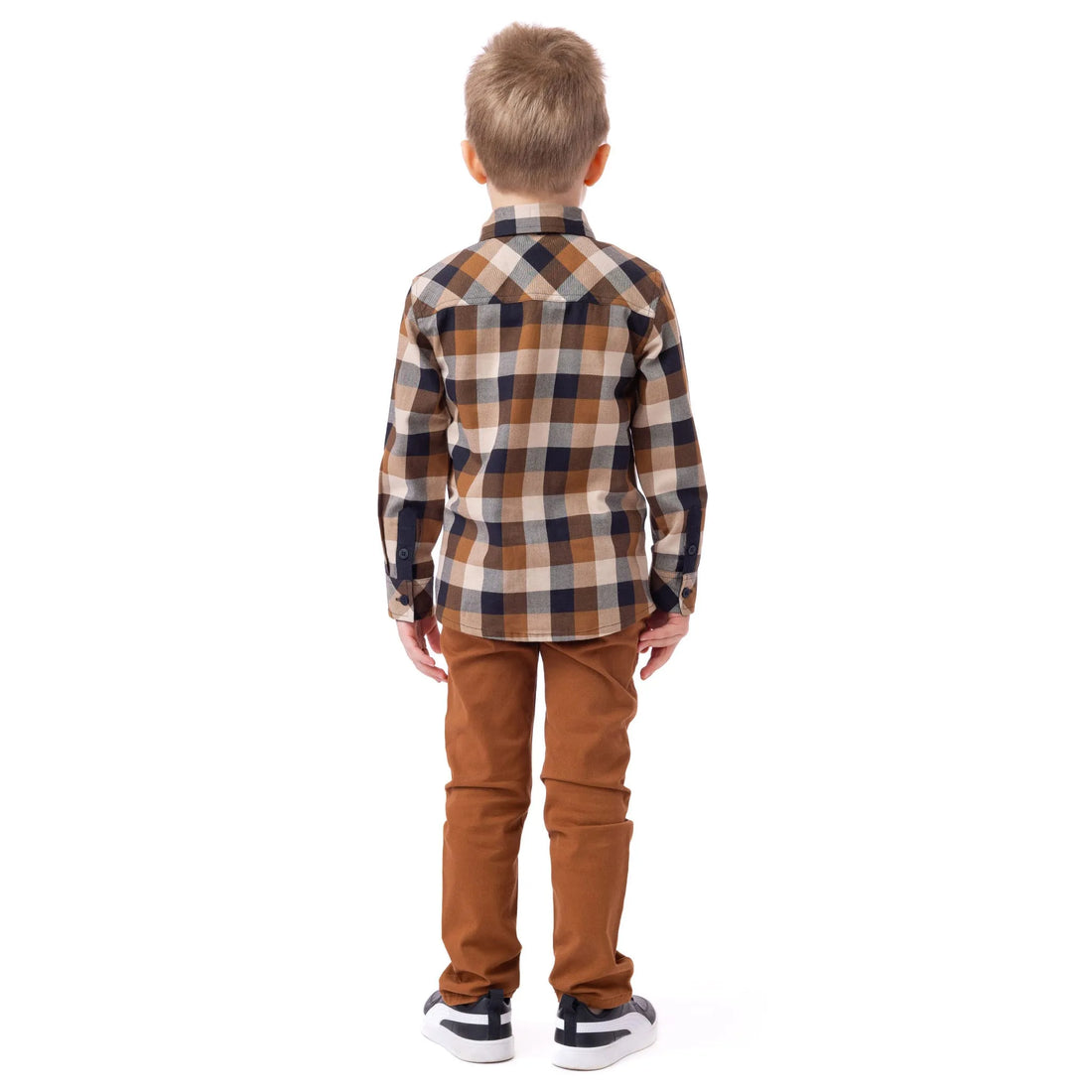 Boys Black Plaid Shirt With Removable Tie