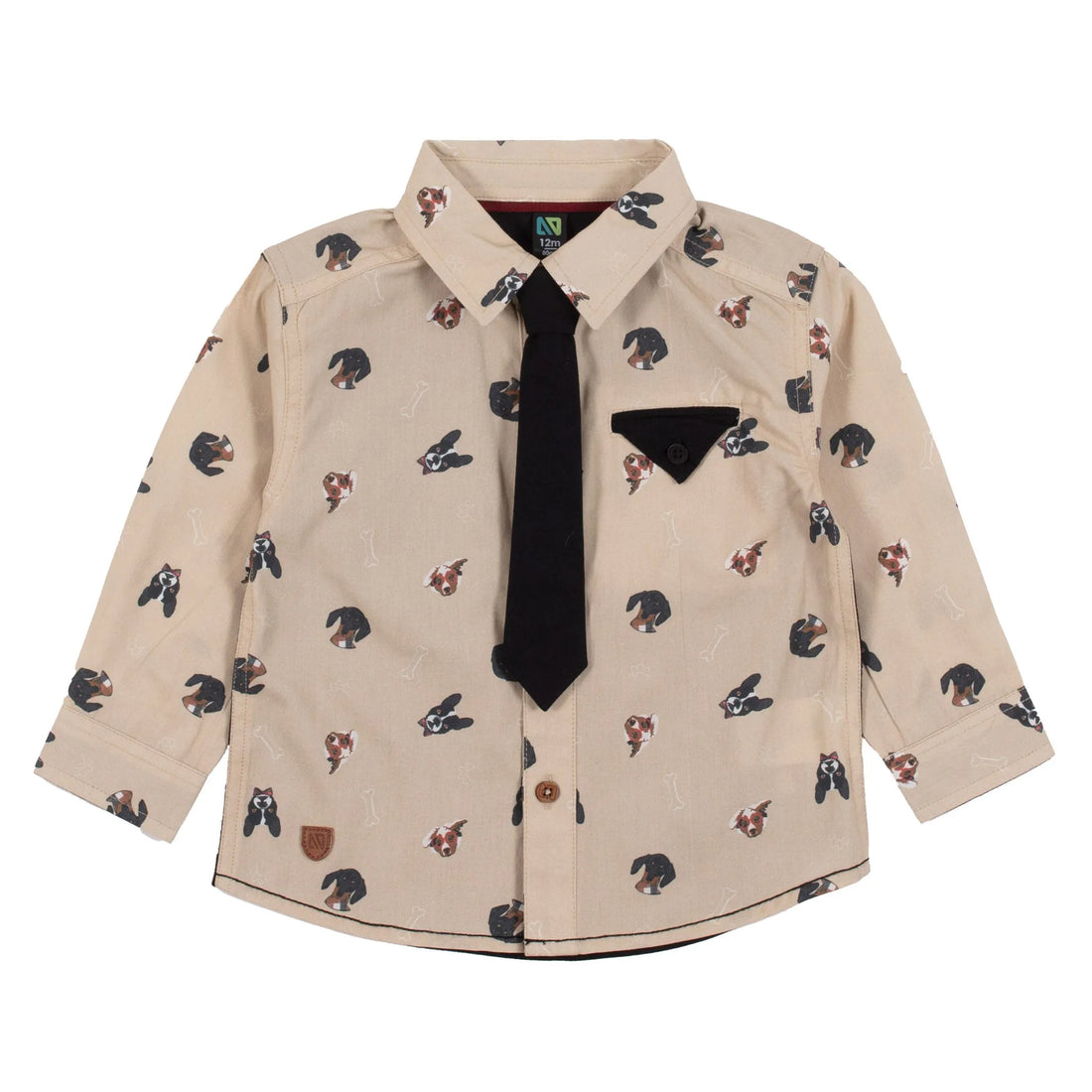 Baby Boy Beige Printed Shirt With Removable Tie