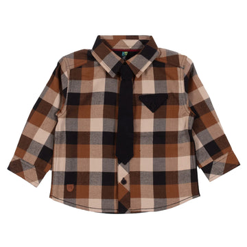 Baby Boy Black Plaid Shirt With Removable Tie