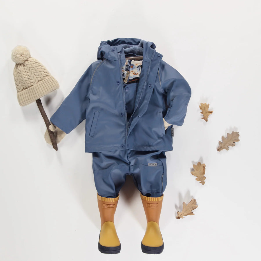 BLUE POLYURETHANE RAIN OVERALLS, BABY