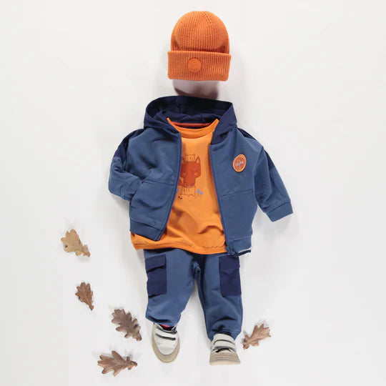 BLUE HOODIE WITH COLOR BLOCK IN FRENCH TERRY, BABY