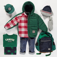 GREEN PUFFER COAT WITH HIGH COLLAR AND HOOD IN NYLON, CHILD