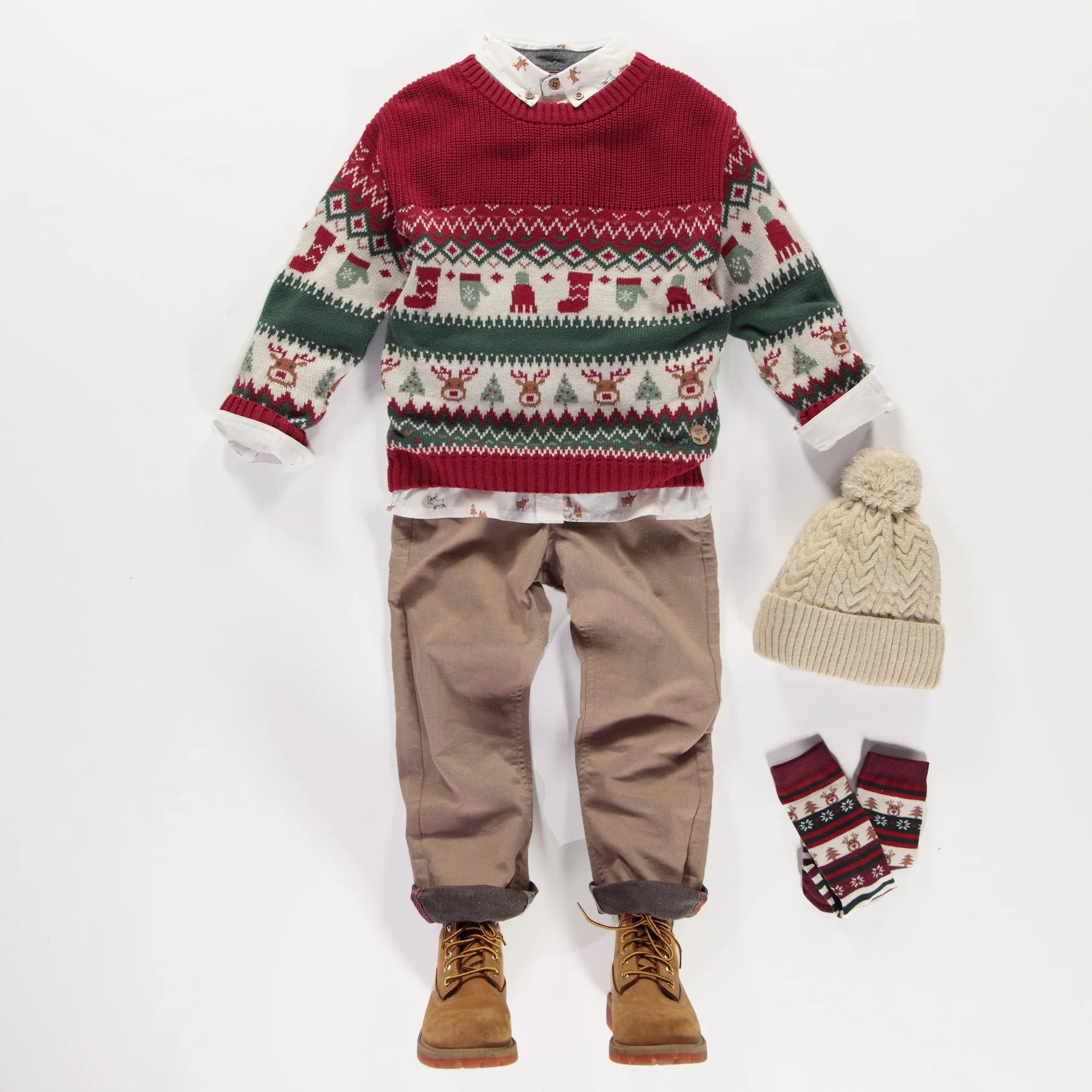 KNIT SWEATER WITH HOLIDAY ALL OVER PRINT