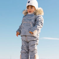 One Piece Baby Car Seat Snowsuit With Grey Arctic Friends Print