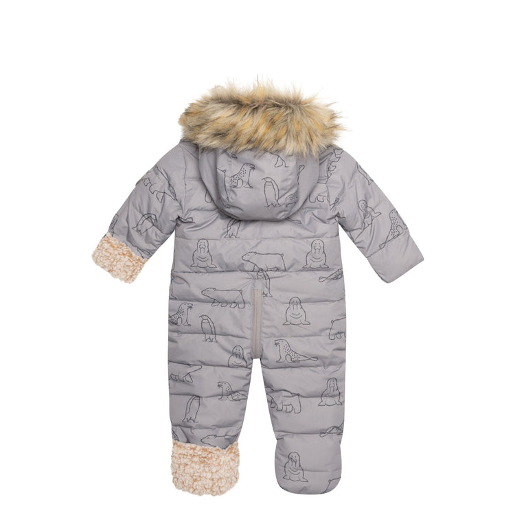 One Piece Baby Car Seat Snowsuit With Grey Arctic Friends Print