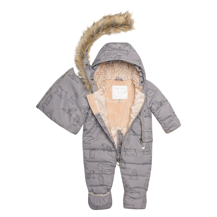 One Piece Baby Car Seat Snowsuit With Grey Arctic Friends Print