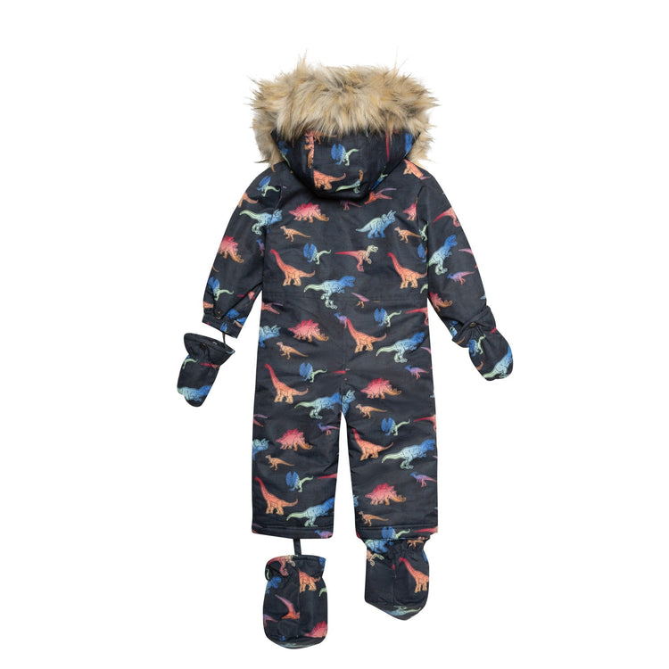 One Piece Baby Car Seat Snowsuit Black With Gradient Dino Print