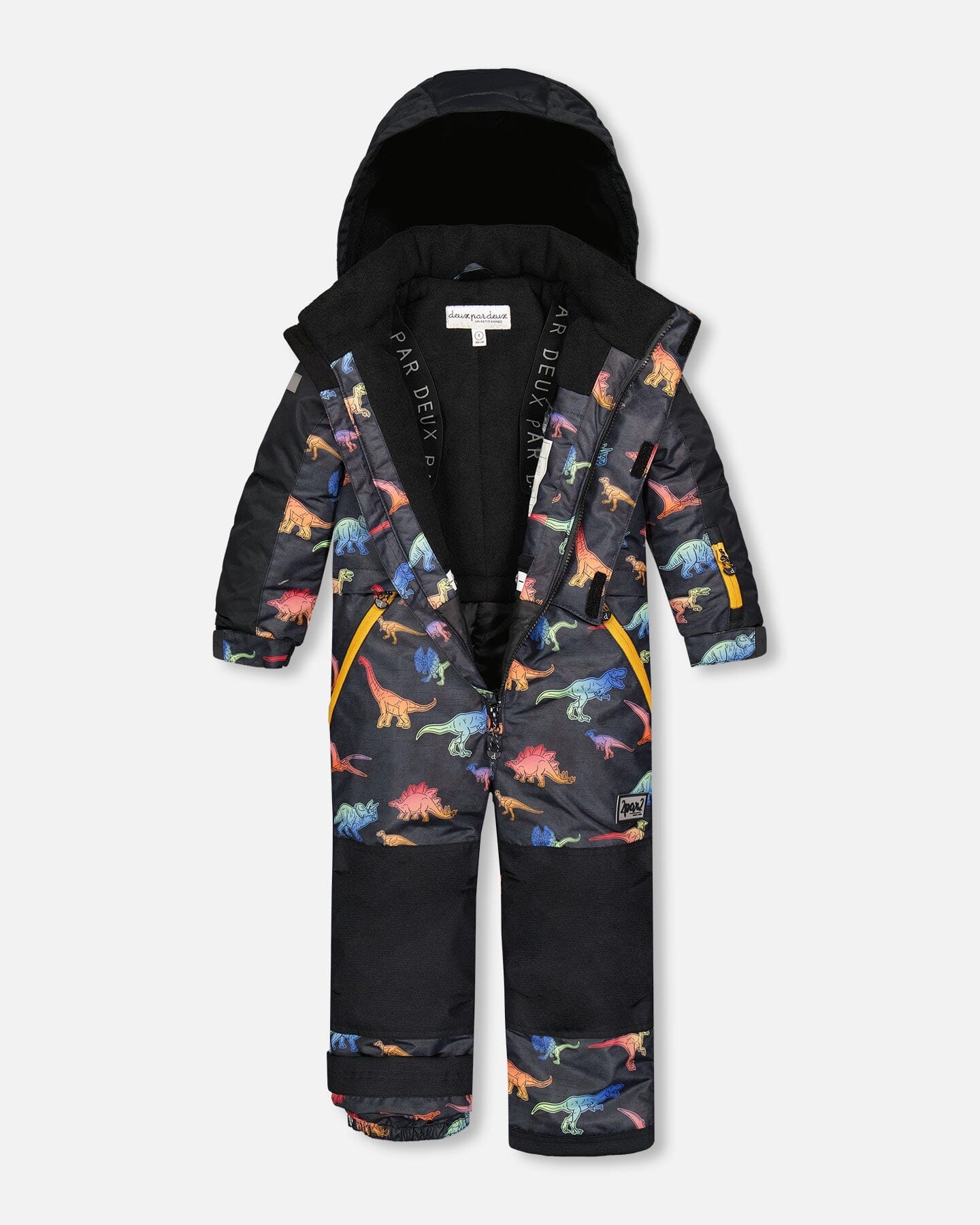 One Piece Black Snowsuit With Gradient Dino Print