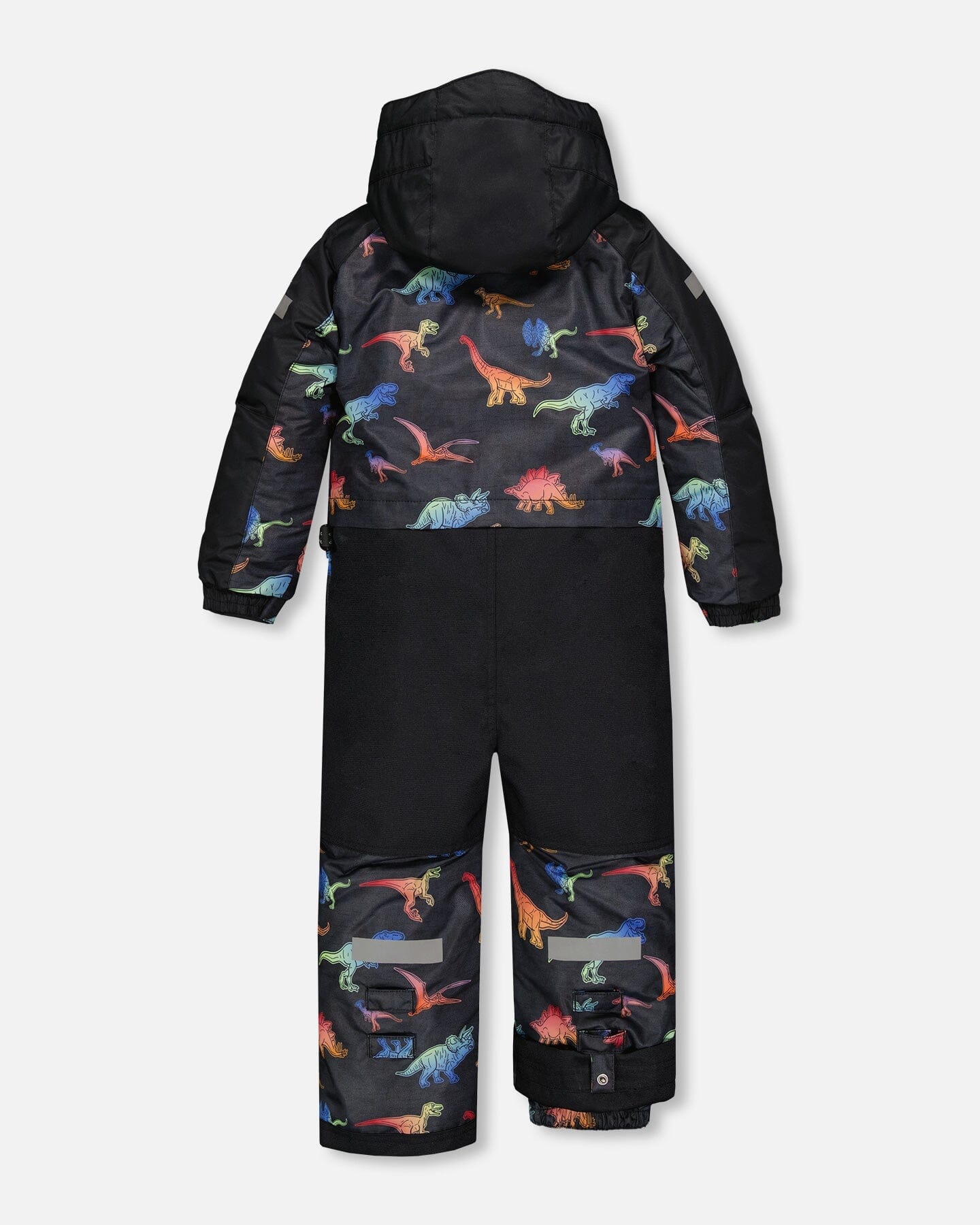 One Piece Black Snowsuit With Gradient Dino Print