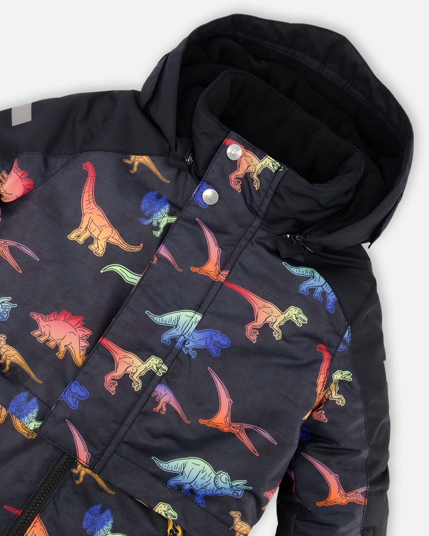 One Piece Black Snowsuit With Gradient Dino Print