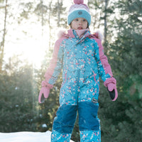 One Piece Snowsuit Teal With Spring Flower Print