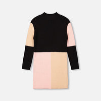 Color Block Knitted Sweater Dress Pink, Beige And Black