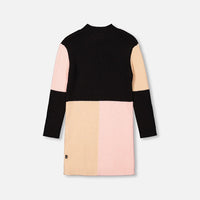 Color Block Knitted Sweater Dress Pink, Beige And Black