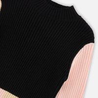 Color Block Knitted Sweater Dress Pink, Beige And Black