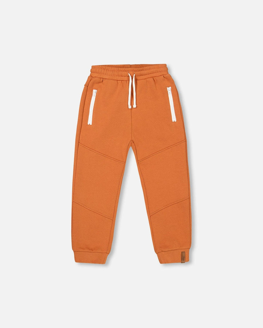 Fleece Sweatpants With Zipper Pockets Brown-Orange